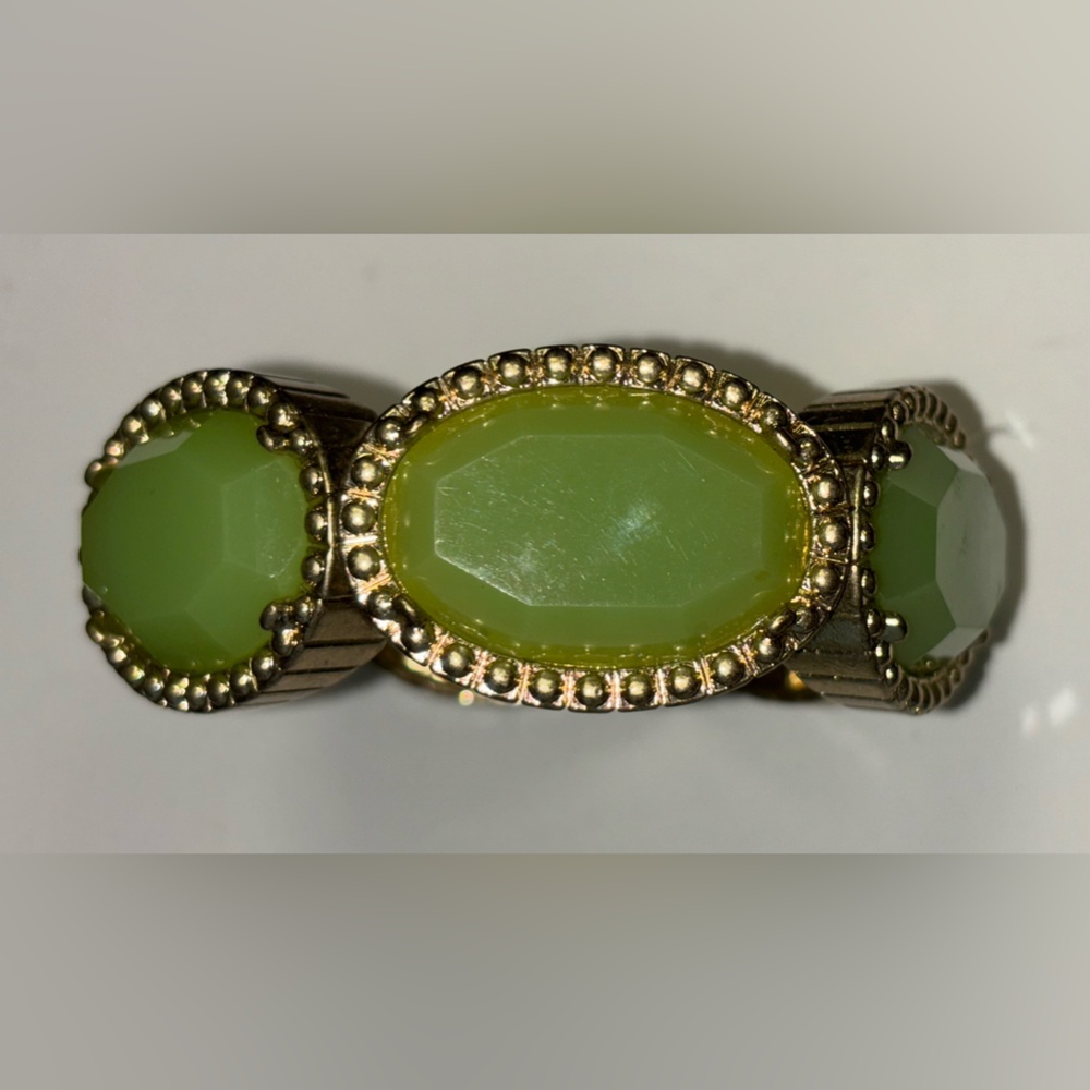 Faceted Stretch Bracelet Large Gold & Jade Gems Unbranded